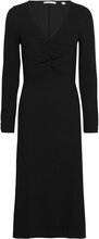 V-Necked Midi Dress Knälång Klänning Black Esprit Casual