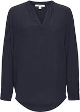 Blouse Made Of Lenzing™ Ecovero™ Viscose Bluse Langermet Blå Esprit Casual*Betinget Tilbud