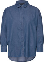 Cotton Denim Blouse Tops Shirts Long-sleeved Blue Esprit Collection