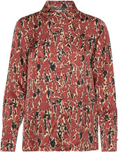 Patterned Blouse In A Satin Finish Langermet Skjorte Brun Esprit Collection*Betinget Tilbud