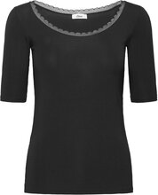 Warm Me Up Lace - Thermal Knit T-Shirt Topp Svart Etam*Betinget Tilbud