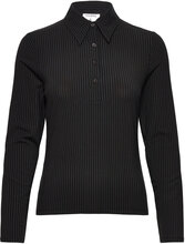 Shiny Rib Button Polo Tops T-shirts & Tops Polos Black Filippa K