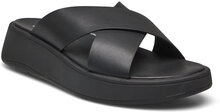 F-Mode Leather Flatform Cross Slides Shoes Summer Shoes Platform Sandals Black FitFlop