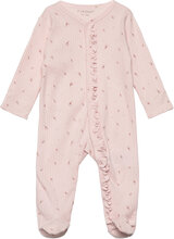 Nightsuit W. Feet Rib Pyjamas Sie Jumpsuit Pink Fixoni