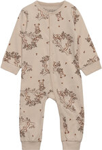 Nightsuit W/O Feet W.aop Pyjamas Sie Jumpsuit Beige Fixoni*Betinget Tilbud