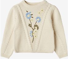Flower Embroidered Pullover Tops Knitwear Pullovers Cream Fliink