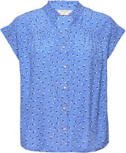 Fqralda-Blouse Tops Blouses Short-sleeved Blue FREE/QUENT