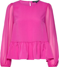 Crepe Light Georgett Peplum Tp Tops Blouses Long-sleeved Pink French Connection