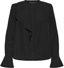 Crepe Light Asymm Frill Shirt Tops Blouses Long-sleeved Black French Connection