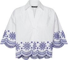 Alissa Cotton Embroid Popover Tops Shirts Short-sleeved White French Connection