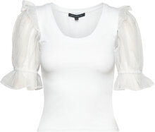 Rosana Cotton Mix Organza Top Tops T-shirts & Tops Short-sleeved White French Connection
