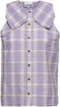 Seersucker Check Sleeveless Shirt Tops Blouses Sleeveless Multi/patterned Ganni