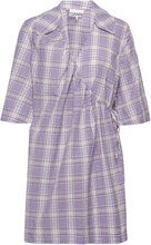 Seersucker Check Mini Wrap Dress Kort Kjole Purple Ganni