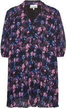 Pleated Georgette V-Neck Mini Dress Kort Kjole Multi/patterned Ganni