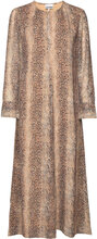 Printed Light Crepe Ls Maxi Dress Maxiklänning Festklänning Beige Ganni