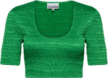 Crinkled Satin Tops Crop Tops Short-sleeved Crop Tops Green Ganni