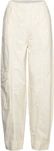 Washed Cotton Canvas Elasticated Curve Pants Bottoms Trousers Cargo Pants Cream Ganni