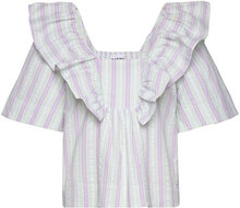 Stripe Seersucker Ruffle Blouse Tops Blouses Short-sleeved Multi/patterned Ganni