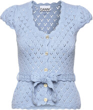 Cotton Lace Knit Designers Knitwear Cardigans Blue Ganni