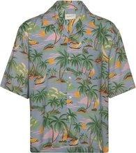 Rel Viscose Hawaii Print Ss Shirt Tops Shirts Short-sleeved Blue GANT