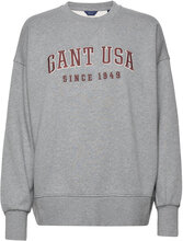 D1. Gant Usa C-Neck Sweat-shirt Genser Grå GANT*Betinget Tilbud