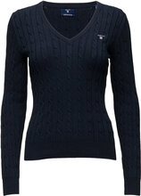 Stretch Cotton Cable V-Neck Tops Knitwear Jumpers Navy GANT