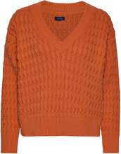 Cotton Texture V-Neck Tops Knitwear Jumpers Orange GANT