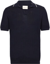 Cotton Texture Open Polo Tops Knitwear Short Sleeve Knitted Polos Navy GANT