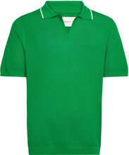 Cotton Texture Open Polo Tops Knitwear Short Sleeve Knitted Polos Green GANT