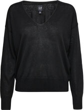 Linen Blend Lightweight V-Neck Sweater Pullover Svart GAP*Betinget Tilbud