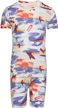 Kids 100% Organic Cotton Surf Pj Shorts Set Sets Sets With Short-sleeved T-shirt Multi/mønstret GAP*Betinget Tilbud