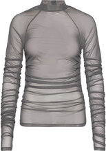Printed Mesh Plated Long Sleeve Tops T-shirts & Tops Long-sleeved Grey HAN Kjøbenhavn