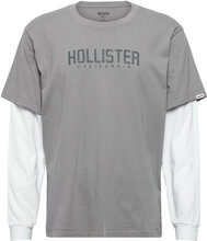 Hco. Guys Graphics T-shirts Long-sleeved Grå Hollister*Betinget Tilbud