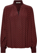 Elena Printed Blouse Tops Blouses Long-sleeved Burgundy HUNKYDORY