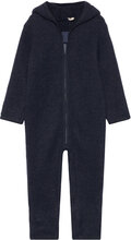 Pram Suit Ears Soft Wool Jumpsuits Fleece Outerwear Fleece Suits Marineblå Huttelihut*Betinget Tilbud