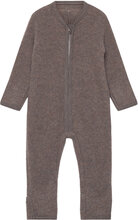 Pram Suit Soft Wool Outerwear Fleece Outerwear Fleece Coveralls Brown Huttelihut