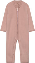 Pram Suit Soft Wool Outerwear Fleece Outerwear Fleece Coveralls Pink Huttelihut