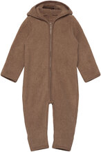Pram Suit Ears Cot. Fleece Outerwear Fleece Outerwear Fleece Suits Brown Huttelihut