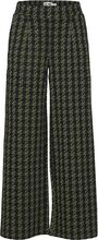 Ihkate Houndstooth Wide Pa Bottoms Trousers Wide Leg Green ICHI