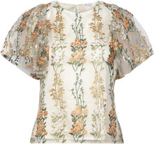 286 Magda Embroidery Top Tops Blouses Short-sleeved Cream Ida Sjöstedt
