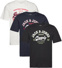 Jjelogo Tee Ss O-Neck 2 Col Ss24 3Pk Mp Tops T-shirts Short-sleeved Black Jack & J S