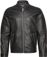 Adam Zipped Leather Jacket Läderjacka Skinnjacka Black Jofama