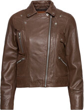 Kaley Leather Biker Læderjakke Skindjakke Brown Jofama