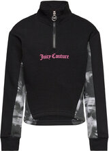 Marbel Print Panel Quarter Zip Funnel Bb Tops Sweatshirts & Hoodies Sweatshirts Black Juicy Couture