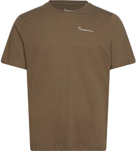Regular Trademark Chest Print T-Shi Tops T-shirts Short-sleeved Khaki Green Knowledge Cotton Apparel