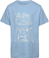 Road Trip Printed T-Shirt - Gots/Ve T-shirts Short-sleeved Blå Knowledge Cotton Apparel*Betinget Tilbud