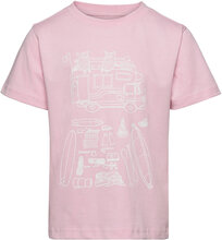 Road Trip Printed T-Shirt - Gots/Ve Tops T-Kortærmet Skjorte Pink Knowledge Cotton Apparel