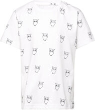 Owl Aop T-Shirt - Gots/Vegan T-shirts Short-sleeved Hvit Knowledge Cotton Apparel*Betinget Tilbud
