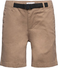 Baggy Twill Shorts Belt Details - G Bottoms Shorts Beige Knowledge Cotton Apparel