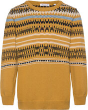 Jacquard Knit Cotton Crew Knit - Go Tops Knitwear Pullovers Yellow Knowledge Cotton Apparel